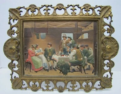 B&H BRADLEY HUBBARD Antique TAVERN PUB Scene Hand Painted Decorative Arts Plaque - Image 1 of 4