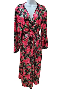 Accappatoio kimono raso lunghezza intera nero rosso rose donna taglia 2X - Foto 1 di 10