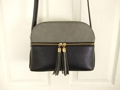 Dasein Fashion Tassel Zipper Crossbody Bag Black Grey Purse Adjustable Strap - Image 1 of 4