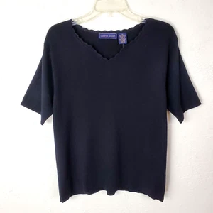 LAURA SCOTT Sweater Pullover V-Neck Short Sleeve Crochet Trim Black XL 18-20 NWT - Picture 1 of 10