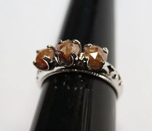 4.0mm Each Natural Red Faceted Rose Cut diamond ring, 3 diamond 925 silver Ring - Picture 1 of 6