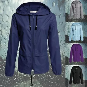 Women Hooked Windbreaker Long Sleeve Pocket Outerwear Waterproof Wind Coat K - Picture 1 of 27