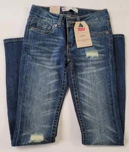 Levi's 711 Skinny Distressed Blue Denim Jeans GIRLS SIZE 7 Slim Regular MSRP $40 - Picture 1 of 4