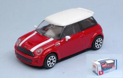 MODELLINO AUTO STATICO BURAGO MINI COOPER S ROSSO TETTO BIANCO SCALA 1:43 - Immagine 1 di 2