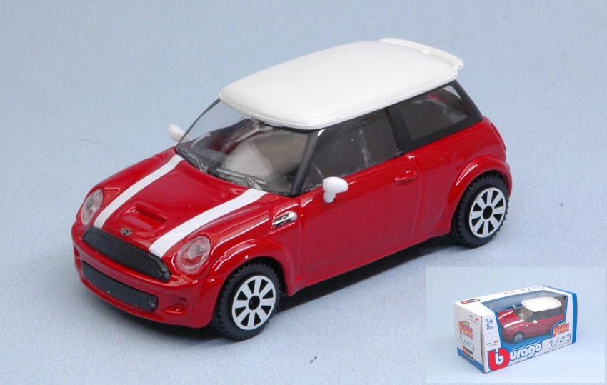 MODELLINO AUTO STATICO BURAGO MINI COOPER S ROSSO TETTO BIANCO SCALA 1:43 - Immagine 1 di 2