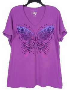 Just My Size 2X purple glitter butterfly plus size cotton stretch top 18/20W