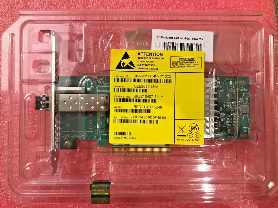 QLE2690-LNV LENOVO QLOGIC 16GB SFP+ FC SINGLE PORT 1-Port HBA 01KR585 - Image 1 of 2