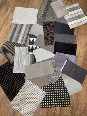 Fabric Samples Upholstery Black Natural Grey Mixed Media Patchwork Art Project - Image 1 of 4