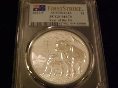 2021-P    $1   YEAR OF THE OX    First Strike    PCGS MS 70  - Image 1 of 2