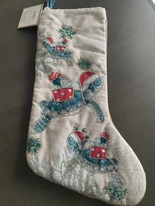 COASTAL COLLECTION  BEACH HOUSE DECOR BEADED "TURTLES" Christmas Stocking NWT - Picture 1 of 4