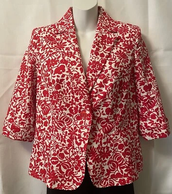 i.e. Chaqueta Blazer Talla Pequeña Rojo y Blanco Estampado Floral Mangas 3/4 Vintage Foto 1 de 4