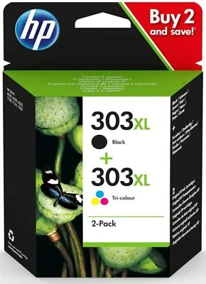 2 x Cartuchos HP 303 XL Pack Negro y Color ORIGINAL Impresoras Tinta 3YN10AE - Imagen 1 de 2