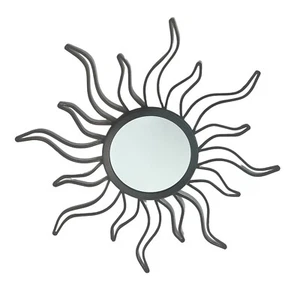 MCM Sunburst wall mirror Wrought iron Black & gold accents 18 X 18 Metal Zodiac - Picture 1 of 5