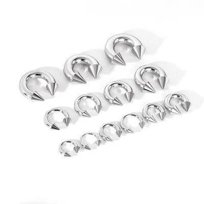 1 Pair Large Gauge Surgical Steel Nose Septum Ring Spike Ear Gauge Earrings - Image 1 of 4