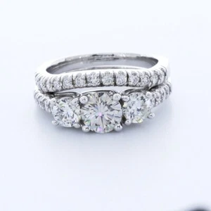 2,92 KTW NATÜRLICHE DIAMANTEN G/VS2 RUNDSCHLIFF 14K GOLD VINTAGE DREISTEIN BRAUTSET - Bild 1 von 7