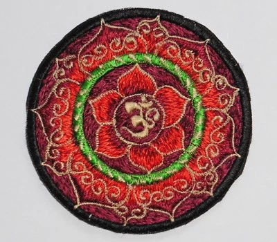 * Sew On Patch * Nepalese Made * 8.3 cm * Lotus Om - Red Purple - Image 1 of 4