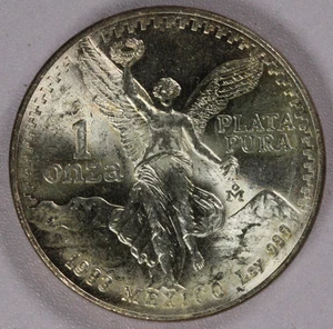 1983 Mexico 1 Onza .999 Silver Coin-BU Gem Striking UNC Color Toned - Picture 1 of 2