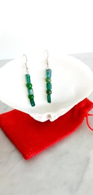 ORECCHINI in GIADA VERDE E ARGENTO 925 Green Jade & silver 925 pendant earrings - Immagine 1 di 4