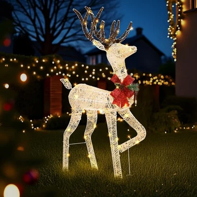 OUTVITA 4ft Lighted Christmas Reindeer Outdoor Decorations W/ 90 LED for Xmas Home Decor