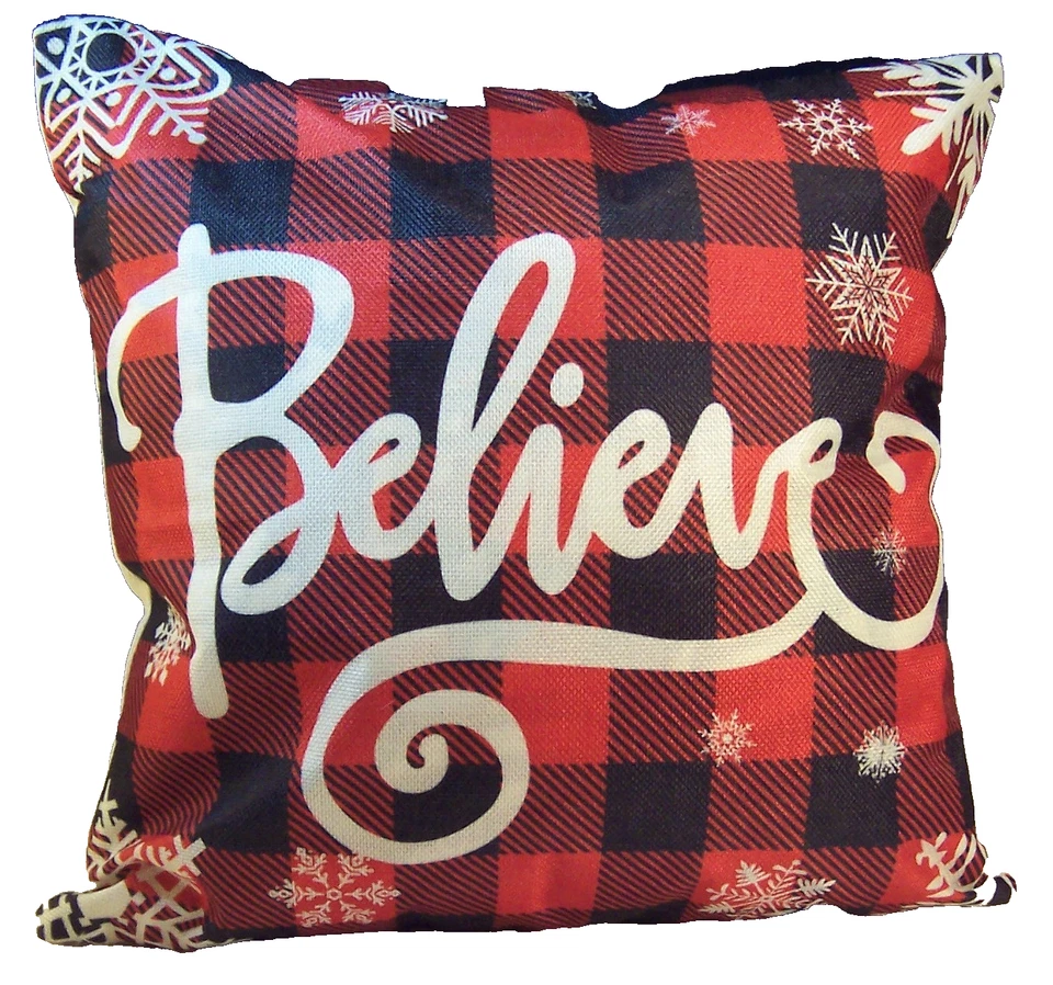 CAPA DE TRAVESSEIRO XADREZ BÚFALO NATAL 18"X18" VERMELHA PRETA: ACREDITE - Imagem 1 de 4