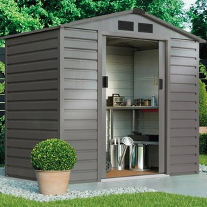 Metal Garden Shed APEX Roof 6.6 x 4ft Outdoor Storage Green Grey Foundation Kit - Picture 1 of 4