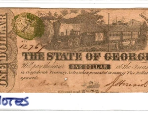 $1 "STATE OF GEORG1A" (BIG BLACK TRAIN) 1800'S (GREEN GOVERNMENT SEAL) NICE!!!! - Picture 1 of 3