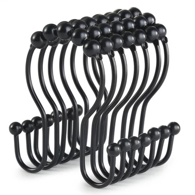 Shower Curtain Hooks, 12 Pcs Shower Curtain Rings, Stainless Steel Black Show... - Image 1 of 4