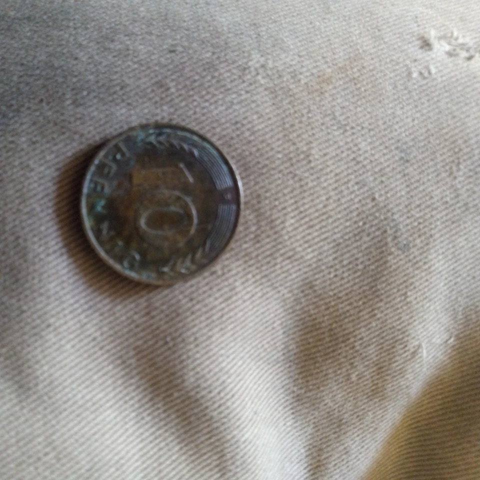 1950-F GERMANY 10 PFENNING SCARCE ORIGINAL TONED Circulated COIN Brass On Steel  - Image 1 of 1