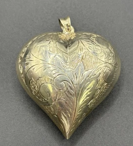 Colgante Corazón Grabado Plata Esterlina 2.5" Vintage 22 Gramos W17 - Imagen 1 de 8