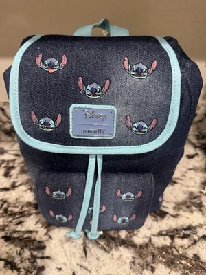 Loungefly Disney Lilo & Stitch Embroidered Denim Mini Backpack New with Tags - Image 1 of 4