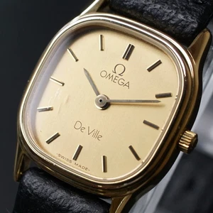 OMEGA De Ville Cal.1450 Quartz Gold Dial 20mm Vintage Watch w/ Leather Strap - Picture 1 of 15