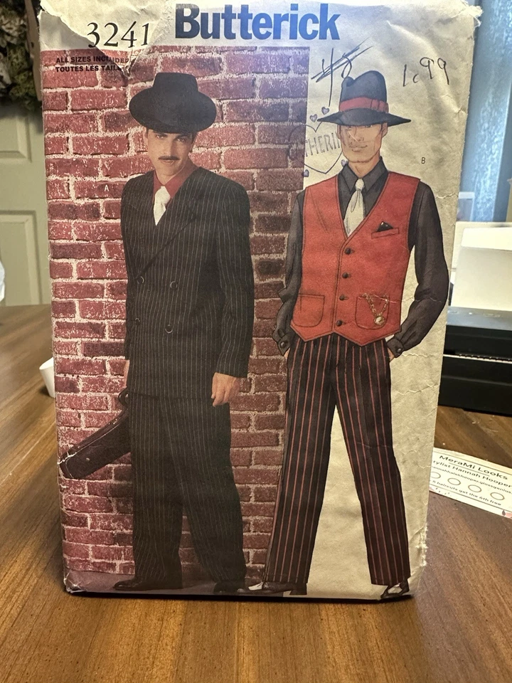 Butterick Pattern 3241 Men's Gangster Mobster Zoot Suit Costume Size XS-XL UNCUT - Image 1 of 1