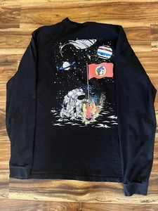 BUC-EES T Shirt Mens Sz M Astronaut Moon Landing Space Graphic Black Long Sleeve - Picture 1 of 4