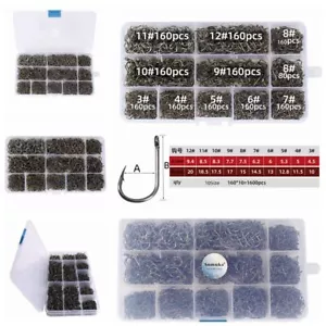 1600pcs Fish Hooks 10 Sizes 3#-12# Fishing Black Sharpened With Box Quality kit - Picture 1 of 24