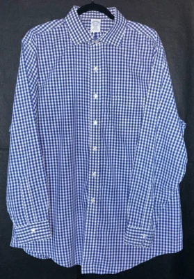 Camisa de vestir Brooks Brothers azul a cuadros 17,5 35 Regent sin planchar con botones Foto 1 de 4