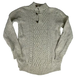 Cat & Jack Cable Knit Sweater Girls XL 16 Oatmeal White Button Sherpa Mock Neck - Picture 1 of 7