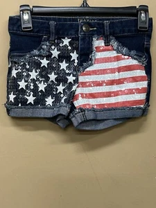 Justice Girls Jeans Denim Shorts Size 10 Sequins American Flag Patriotic - Picture 1 of 5