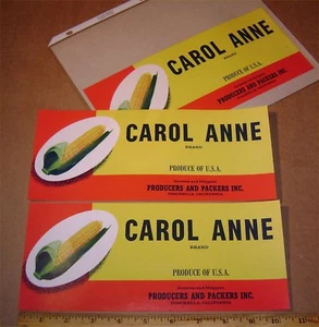 Lot of 3 VINTAGE Original Unused CAROL ANNE CORN CRATE LABELS 10 1/2 x 4 1/2 - Picture 1 of 2