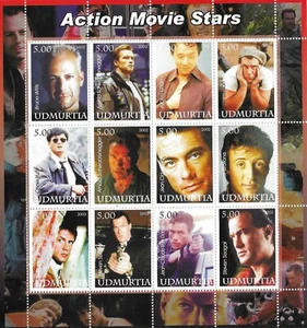 Stallone Seagal Domme Chow Yun Action Movie Stars Udmurtia Mint Stamp Sheet 2002 - Picture 1 of 1