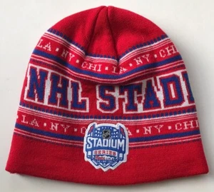 Vtg Reebok NHL Stadium Series 2014 Red Beanie Hat Blackhawks Rangers Kings CLEAN - Picture 1 of 7