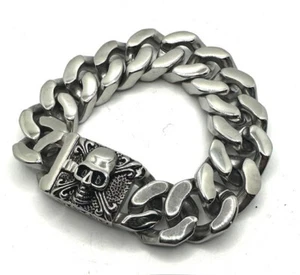 Sanity Jewelry Skull Heavy Curb Link Bracelet 316L Stainless Steel NEW!! - Picture 1 of 12