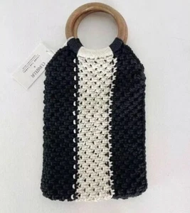 LAUDE THE LABEL Gabby Mini Bolso Macramé Negro Curadora Rachel Zoe Nuevo con Etiquetas - Imagen 1 de 14