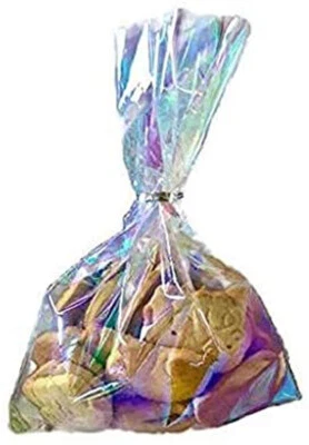 Bolsas de regalo de celofán iridiscente transparente seguro para alimentos golosinas dulces x 10 Foto 1 de 2