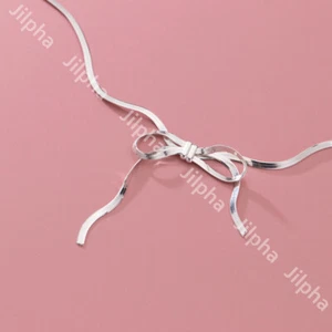 Sterling Silver Ribbon Bow Choker Necklace A2043 - Picture 1 of 11