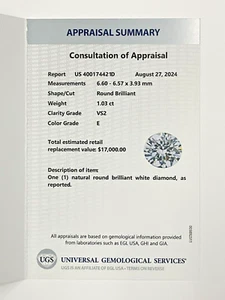 EGL USA Graded Natural 1.03ct Round Brilliant Cut VS2 E Color Loose Diamond - Picture 1 of 4