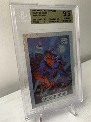 🔥 1994 Marvel Masterpieces Holofoil Silver #8 Spider-Man Card BGS 9.5 🟨 Pop 10 - Image 1 of 2