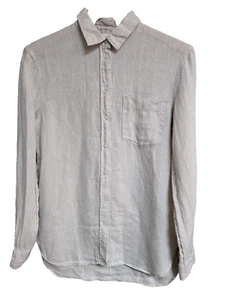 H&M Womens Shirt Size XS Beige 100% Linen Long Sleeve Button Up High/Low - Picture 1 of 7