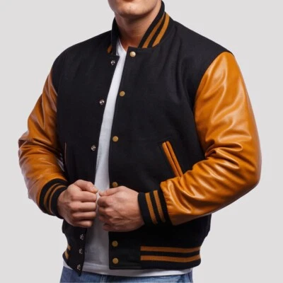 Men's Varsity Jacket - Classic Letterman Style, Wool & Leather, Size XS, S, M, L - Image 1 of 4