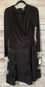 Lauren Ralph Lauren Evening Tulle-Trim Jersey Dress Womens Black Size 12 NEW - Picture 1 of 9