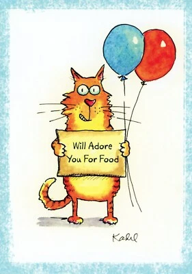 Funny HAPPY BIRTHDAY Card FROM THE CAT, "Will Adore For Food" by RSVP + Envelope - Image 1 of 4
